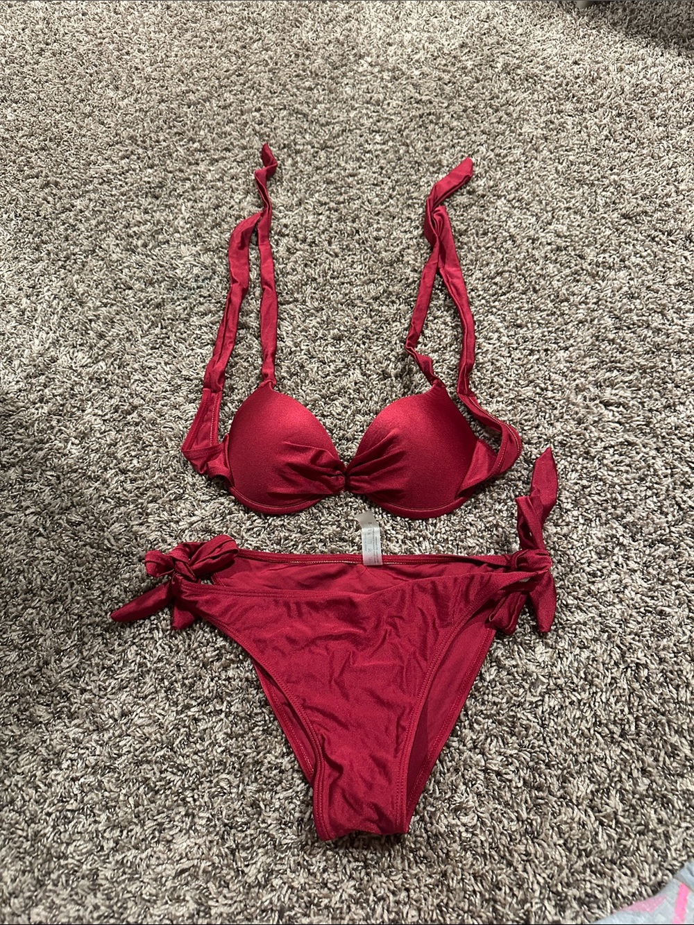 PINK Victoria's Secret Red Tie-Side Bikini Set